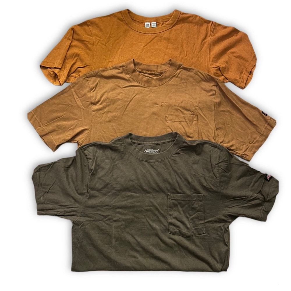 Uniqlo and Dickies Men’s Short Sleeve Shirts Size M Orange Khaki Bundle